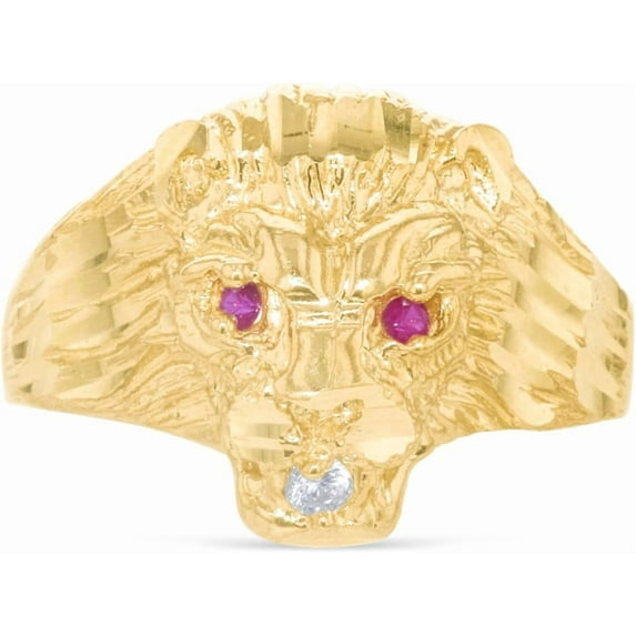 Floreo 10k Yellow Gold 15.9mm Panther Lioness Ruby Eyes CZ Ring, Size 11.25