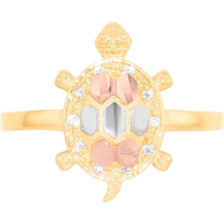 Floreo 10k Yellow Gold 15mm CZ Turtle Tri-Tone Ring, Sizes 4 - 9.5