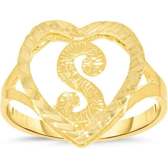 Floreo 10k Yellow Gold 15mm Heart Shape Letters A-Z Personalized Initial Ring Size 4-9