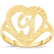 Floreo 10k Yellow Gold 15mm Heart Shape Letters A-Z Personalized Initial Ring Size 4-9