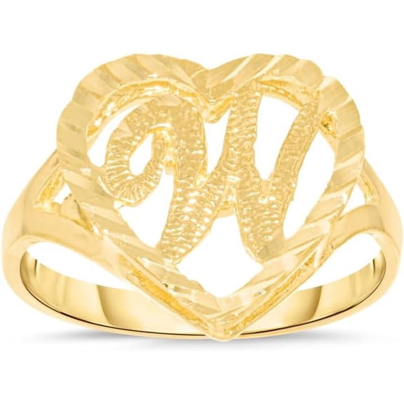 Floreo 10k Yellow Gold 15mm Heart Shape Letters A-Z Personalized Initial Ring Size 4-9