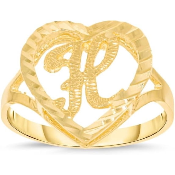 Floreo 10k Yellow Gold 15mm Heart Shape Letters A-Z Personalized Initial Ring Size 4-9