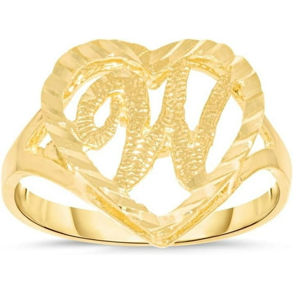 Floreo 10k Yellow Gold 15mm Heart Shape Letters A-Z Personalized Initial Ring Size 4-9