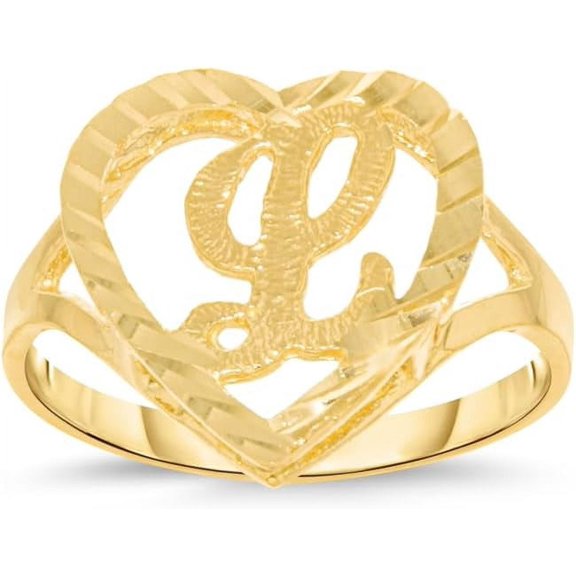 Floreo 10k Yellow Gold 15mm Heart Shape Letters A-Z Personalized Initial Ring Size 4-9