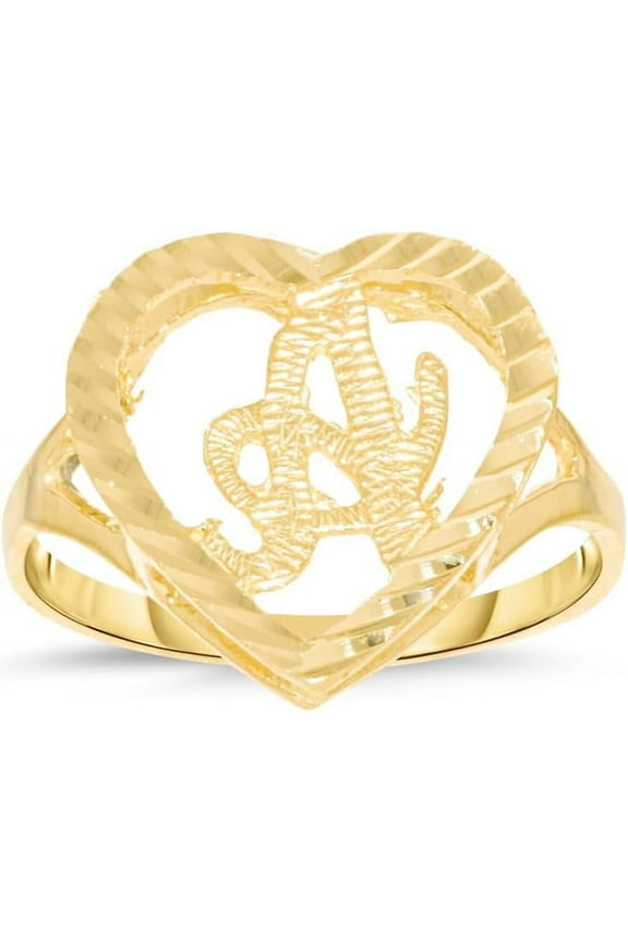 10k Yellow Gold 15mm Heart Shape Letters A-Z Personalized Initial Ring Size 4-9
