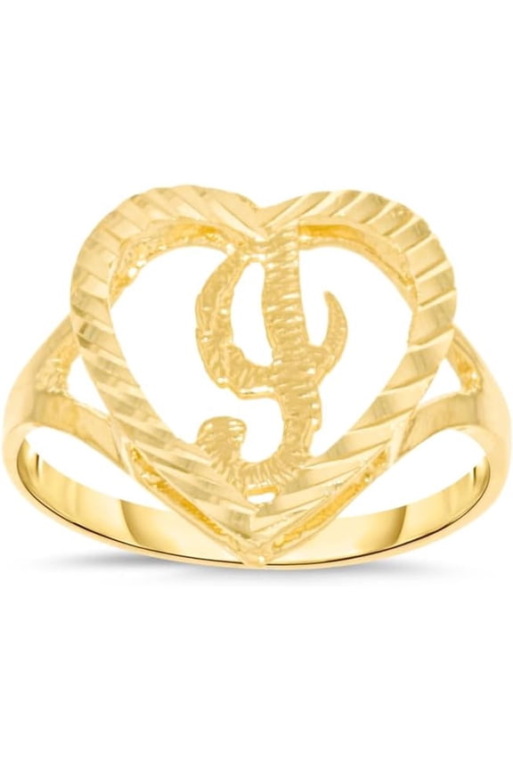 10k Yellow Gold 15mm Heart Shape Letters A-Z Personalized Initial Ring Size 4-9
