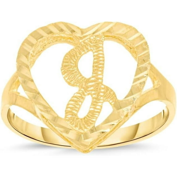Floreo 10k Yellow Gold 15mm Heart Shape Letters A-Z Personalized Initial Ring Size 4-9