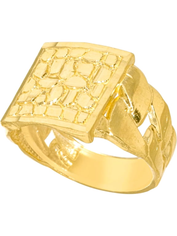 10k Yellow Gold 15mm Solid Square Cuban Nugget Ring