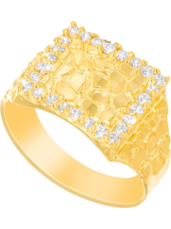 10k Yellow Gold 16.5mm Solid Square CZ Border Nugget Ring