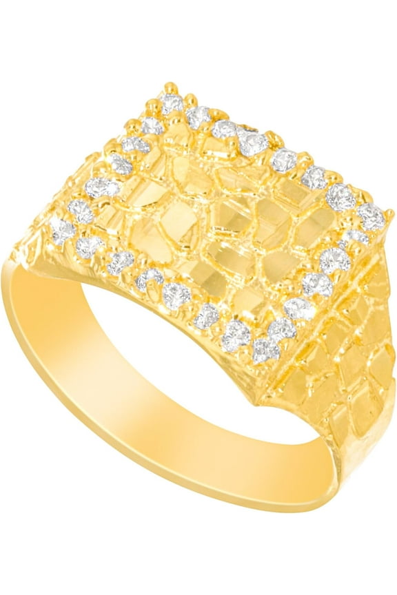 10k Yellow Gold 16.5mm Solid Square CZ Border Nugget Ring
