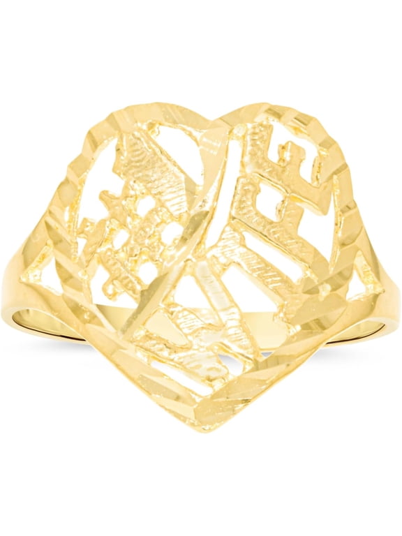10k Yellow Gold 16mm #1 Wife Heart Openwork Filigree Ring