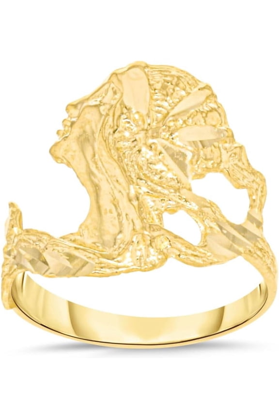 10k Yellow Gold 16mm Mermaid Face Ring
