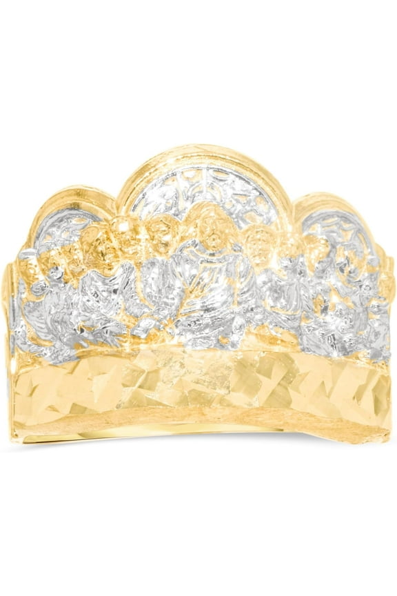 10k Yellow Gold 17.4mm Last Supper Arch Two-Tone Ring, Size 12