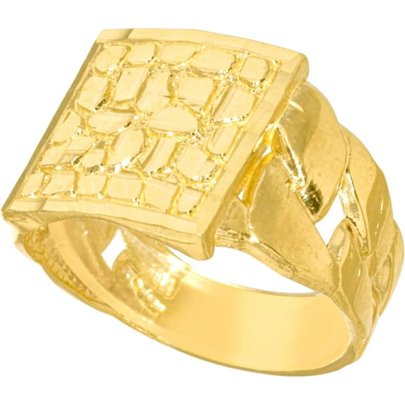 Floreo 10k Yellow Gold 17.5mm Solid Square Cuban Nugget Ring