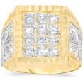 thumbnail image 1 of Floreo 10k Yellow Gold 18mm Two-Tone Square CZ Filigree Openwork Men's Ring, Sizes 5 - 13, 1 of 6