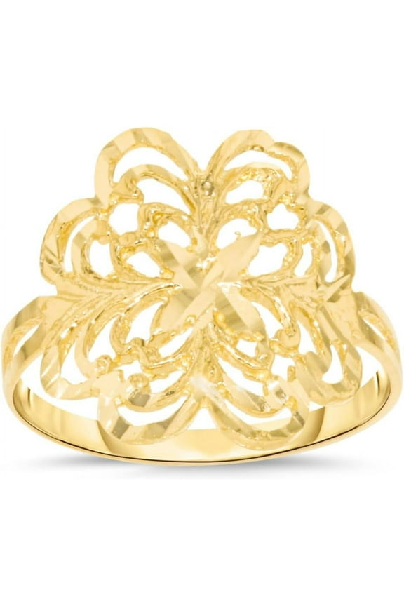 10k Yellow Gold 17mm Flower Openwork Filigree Ring