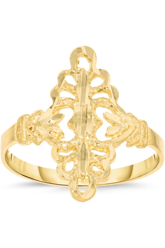 10k Yellow Gold 18.8mm Oval Floral Openwork Filigree Ring