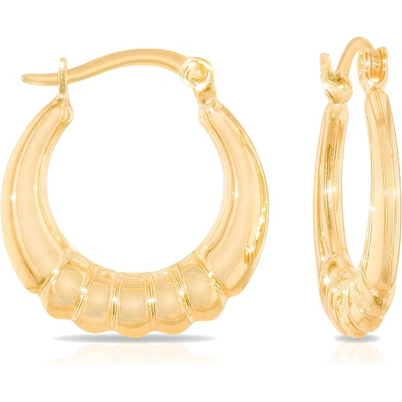 Floreo 10k Yellow Gold 18.8mm Ribbed Shrimp Hoop Earrings