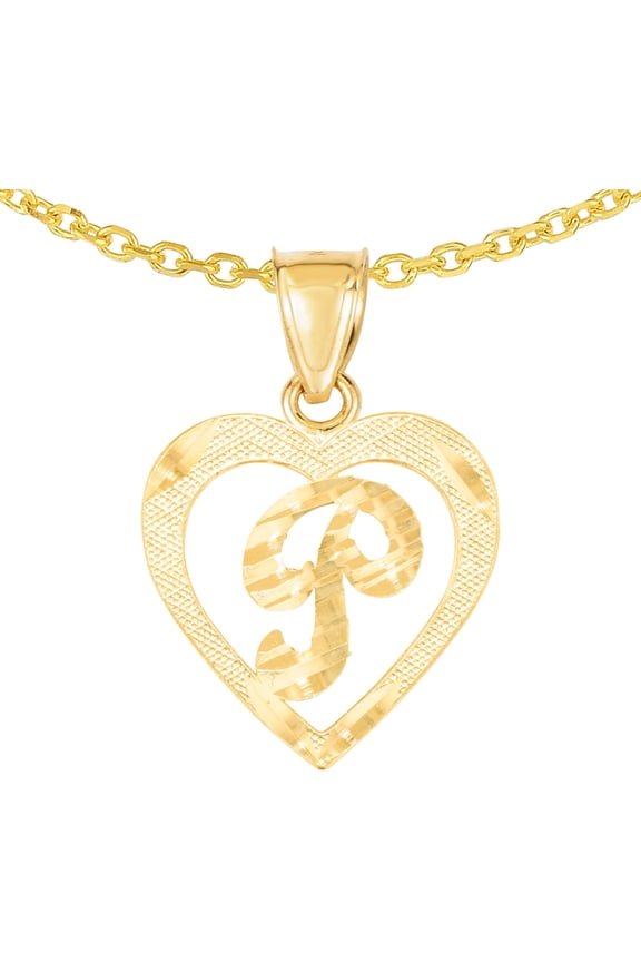 10k Yellow Gold 0.5" Personalized Alphabet Letter A - Z Initial Heart Pendant with optional Extendable Cable Chain Necklace