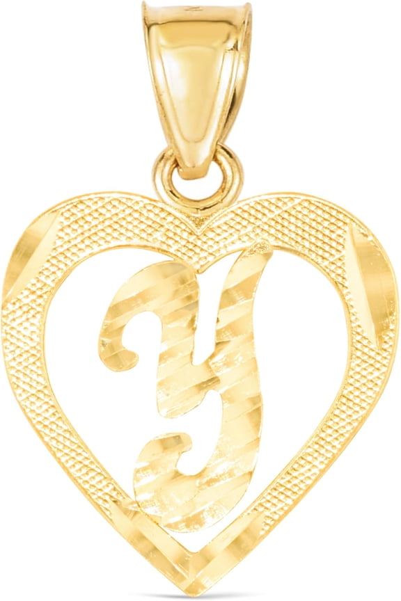 10k Yellow Gold 0.5" Personalized Alphabet Letter A - Z Initial Heart Pendant with optional Extendable Cable Chain Necklace