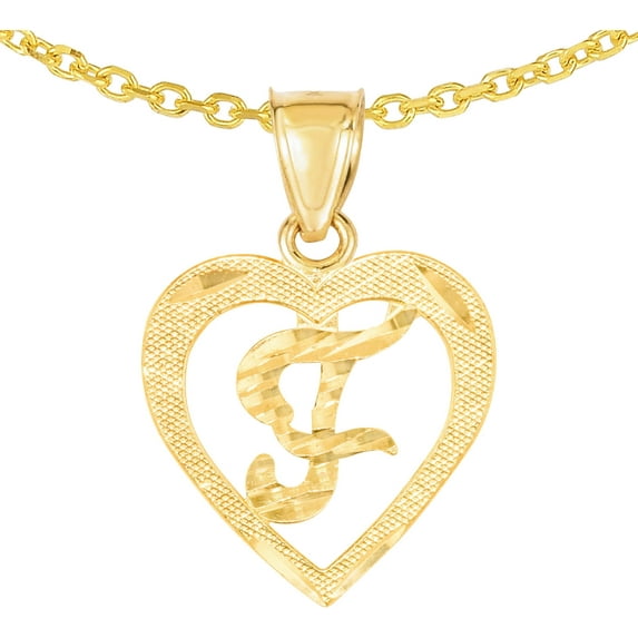 Floreo 10k Yellow Gold 0.5" Personalized Alphabet Letter A - Z Initial Heart Pendant with optional Extendable Cable Chain Necklace