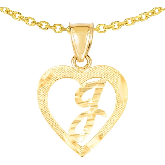 Floreo 10k Yellow Gold 0.5" Personalized Alphabet Letter A - Z Initial Heart Pendant with optional Extendable Cable Chain Necklace