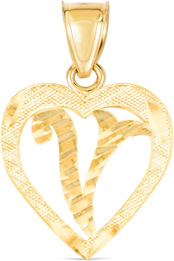 10k Yellow Gold 0.5" Personalized Alphabet Letter A - Z Initial Heart Pendant with optional Extendable Cable Chain Necklace