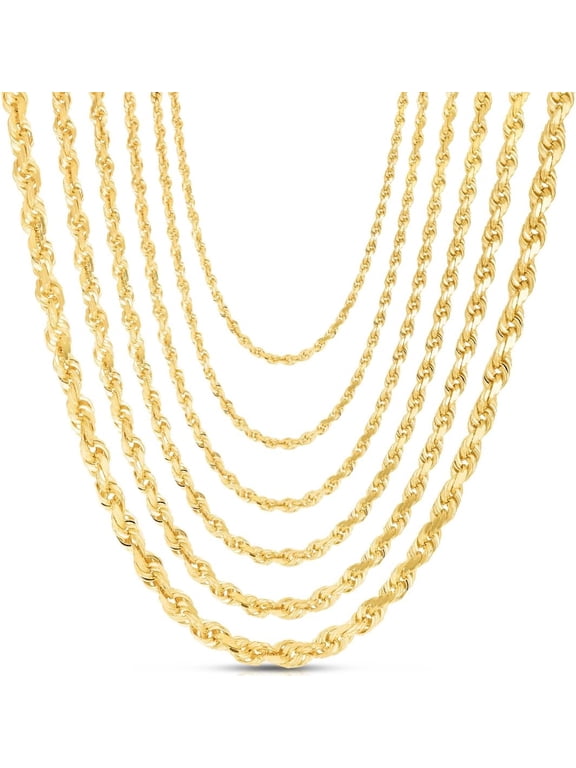 10k Yellow Gold (1mm, 1.5mm, 2mm, 2.25mm, 2.5mm, 2.75mm, 3mm, 3.5mm, 4mm, 5mm, 6mm, 7mm, 8mm, 10mm, 12mm) Solid Rope Chain Necklace