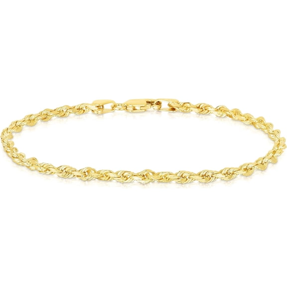 Floreo 10k Yellow Gold 2.25mm Solid Rope Chain Diamond Cut Bracelet or Anklet