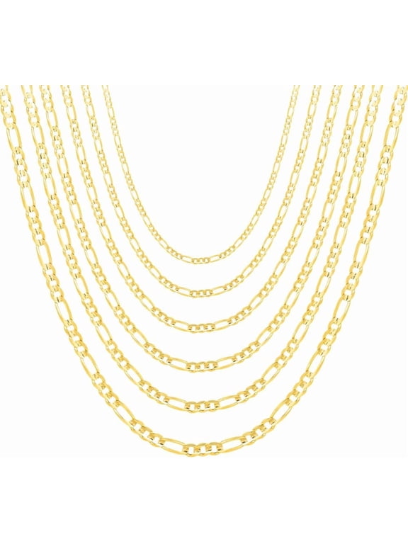 10k Yellow Gold (2.5mm, 3.2mm, 4mm, 4.7mm, 5.7mm, 6.3mm, 7mm, 8mm, 9mm, 10mm) Solid Flat Figaro Chain Necklace