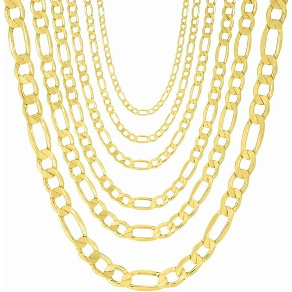 Floreo 10k Yellow Gold (2.5mm, 3.5mm, 4.5mm, 5.5mm, 7mm, 8.5mm, 9.5mm) Hollow Figaro Link Chain Necklace