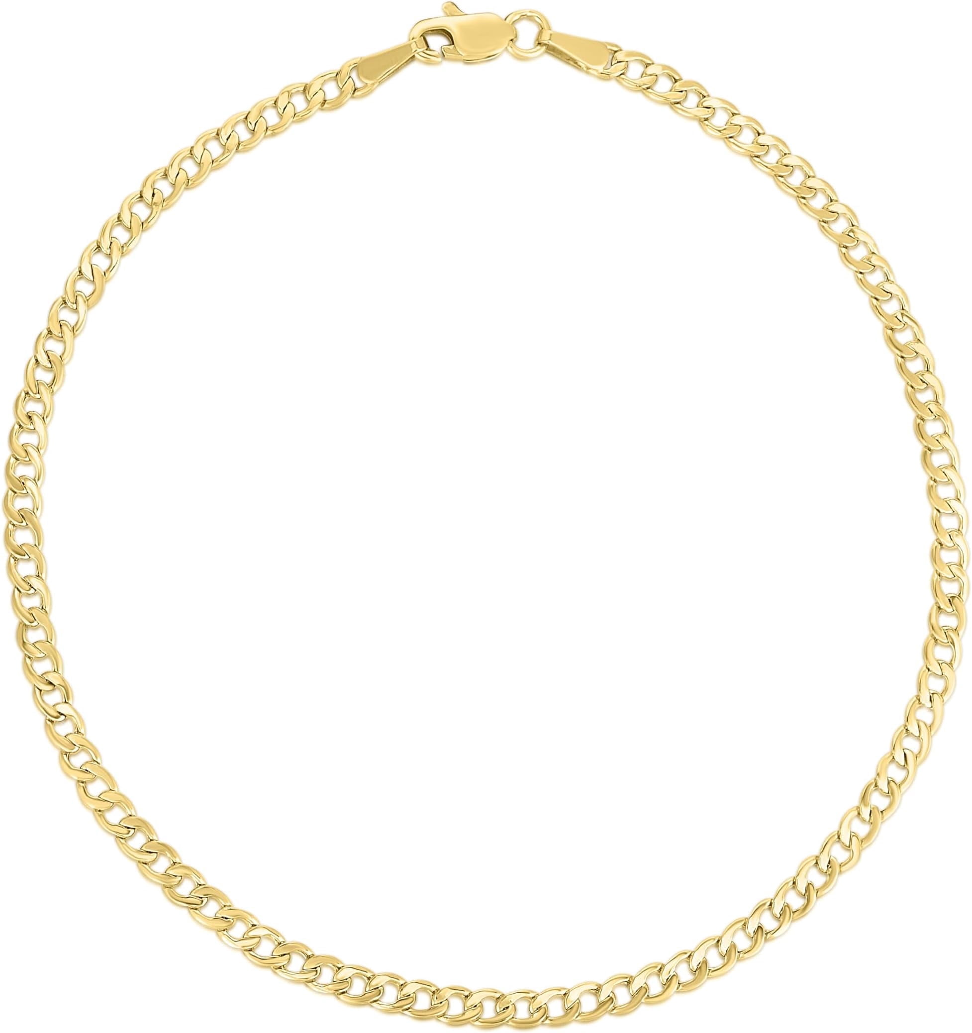 Floreo 10k Yellow Gold 2.5mm Hollow Cuban Curb Link Anklet or Bracelet