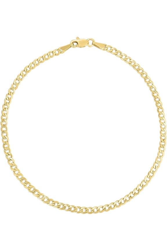 10k Yellow Gold 2.5mm Hollow Cuban Curb Link Anklet or Bracelet