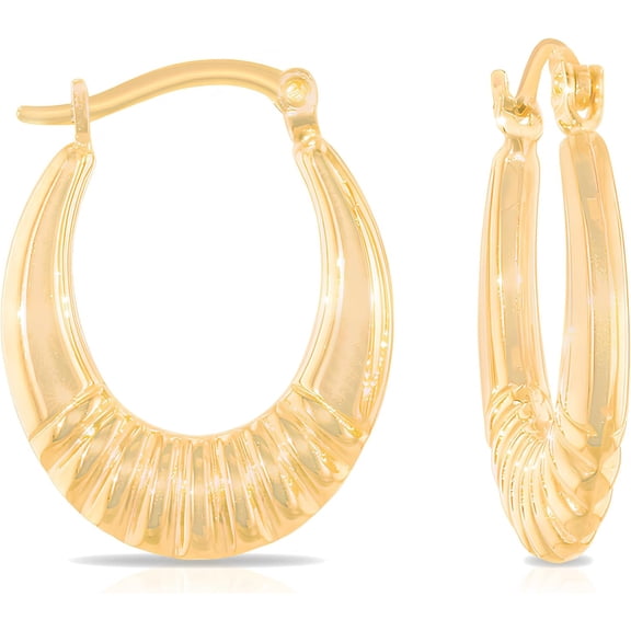 Floreo 10k Yellow Gold 20.5mm Ribbed Shrimp Hoop Earrings