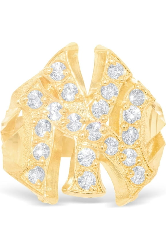 10k Yellow Gold 21.6mm NY New York Symbol Hip-Hop CZ Ring, Size 10