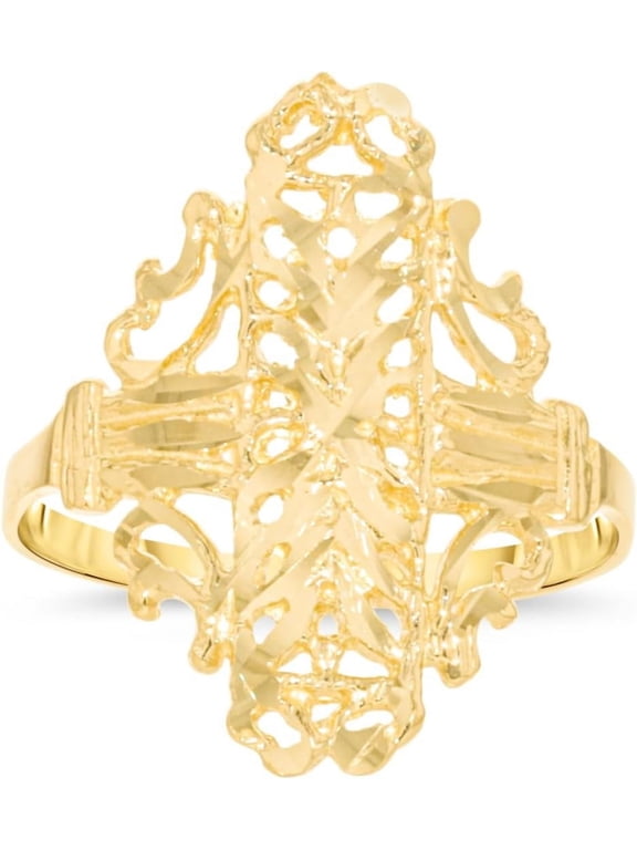 10k Yellow Gold 21mm Dotted Openwork Filigree Ring