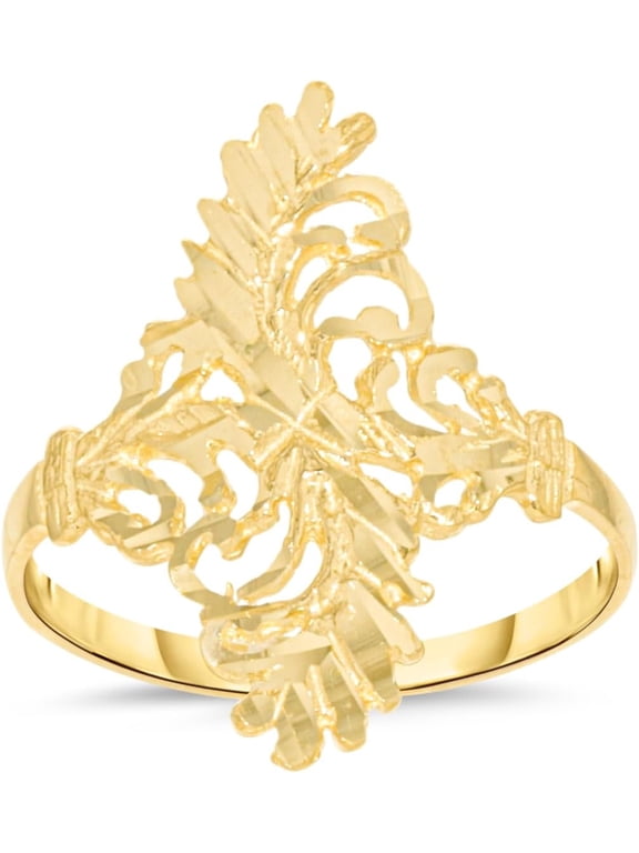 10k Yellow Gold 22.3mm Double Leaf Openwork Filigree Ring