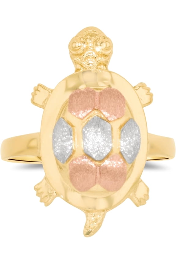 10k Yellow Gold 22mm Turtle Tri-Tone Ring, Sizes 4 - 10