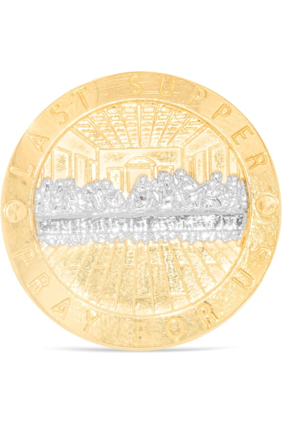 10k Yellow Gold 24mm Last Supper Pray For Us Catholic Saint Religious Medallion Men's Ring, Sizes 5 - 13.5