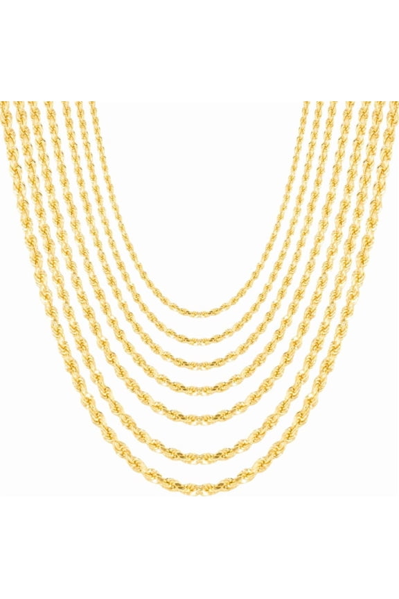 10k Yellow Gold (2mm, 2.5mm, 3mm, 4mm, 5mm, 6mm) Hollow Spiral Rope Chain Necklace