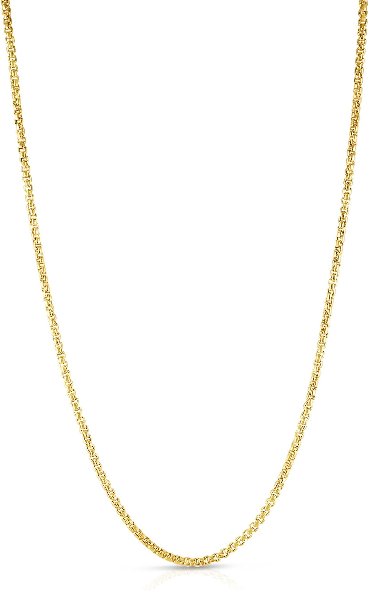 Floreo 10k Yellow Gold 2mm Lite Round Box Link Chain Necklace 18 Inch