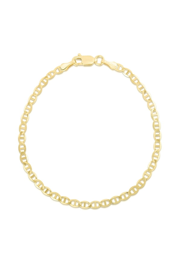 10k Yellow Gold 2mm Solid Mariner Link Chain Bracelet or Anklet 10 Inch