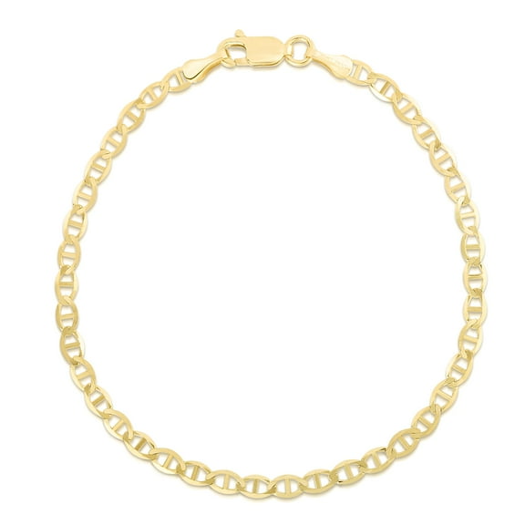Floreo 10k Yellow Gold 2mm Solid Mariner Link Chain Bracelet or Anklet 7 Inch
