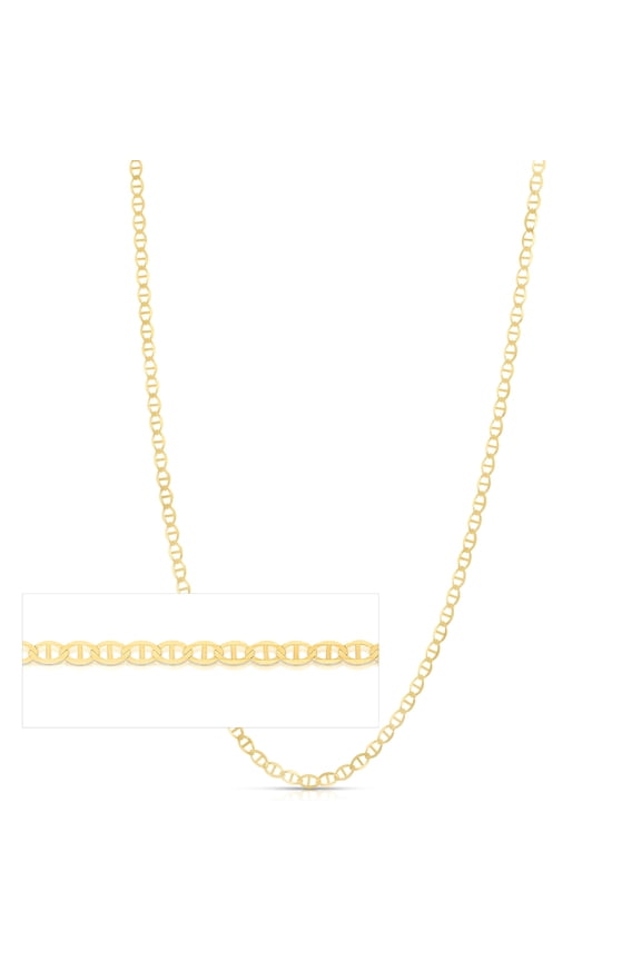 10k Yellow Gold 2mm Solid Mariner Link Chain Necklace 18 Inch