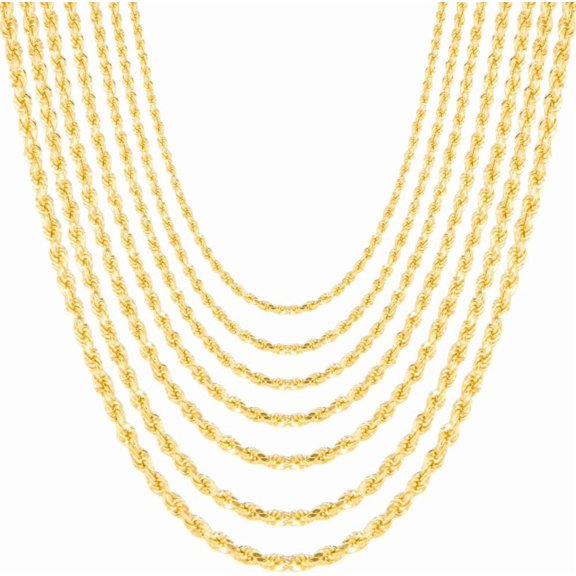 Floreo 10k Yellow Gold (2mm, 2.5mm, 3mm, 4mm, 5mm, 6mm) Hollow Spiral Rope Chain Necklace