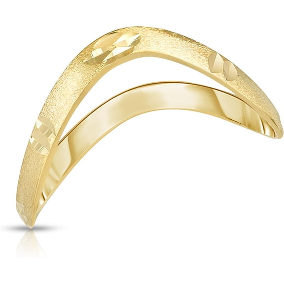 Floreo 10k Yellow Gold 2mm Satin and Diamond Cut Finish Curved Waved Stackable Thumb Ring