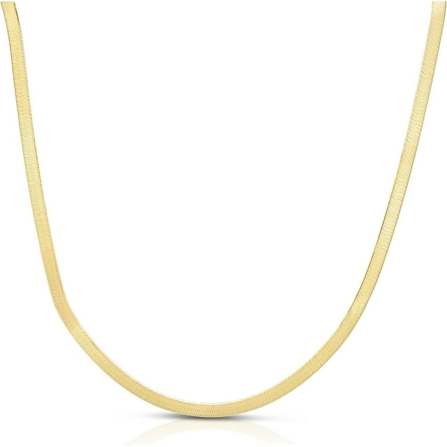 Floreo 10k Real Solid Gold 3mm Silky Herringbone Chain Necklace Jewelry