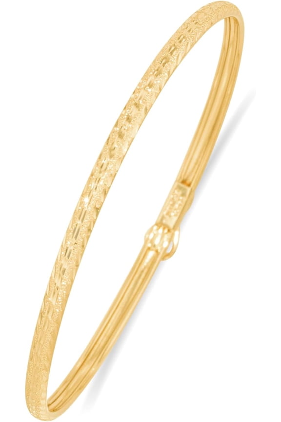 10k Yellow Gold 3mm Subtle Stripe Satin Finish Textured Flex Bangle Bracelet
