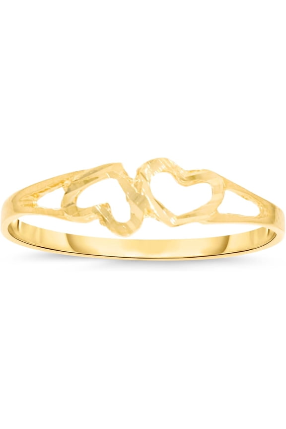 10k Yellow Gold 4.5mm Thin Double Hearts Filigree Ring