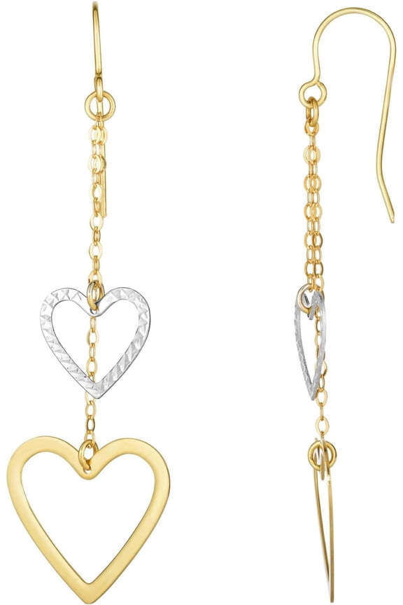 10k Yellow Gold 40mm Double Heart Two-Tone Drop Earrings